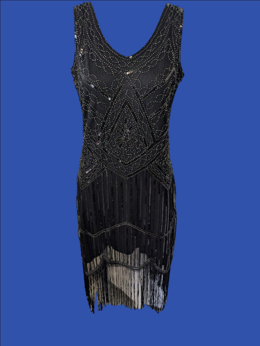 Vintage Flapper Dress  Beaded Fringe Sleeveless Dress